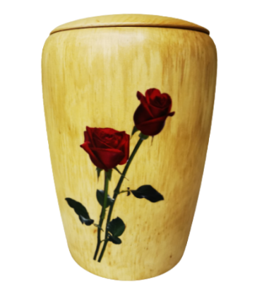 Urne funéraire en bois décor rose