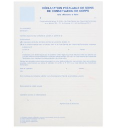 Déclaration préalable de soins de conservation de corps, paquet de 25