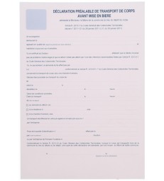 Déclaration préalable de transport de corps avant mise en bière, paquet de 25
