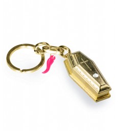 Porte-clés cercueil avec strass, en métal doré