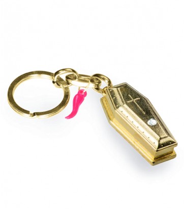 Porte-clés cercueil avec strass, en métal doré