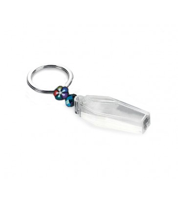 Porte-clés cercueil avec rose, en plexiglass
